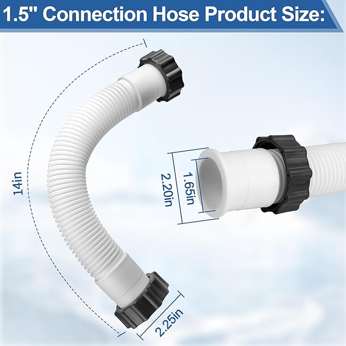 11388 Pool Sand Filter Pump Hose for Intex Sand Filter, 1.5 Inch Pool Pump Hose Replacement for Above Ground Pools & Saltwater Systems, 14 Inch Pool Hoses Interconnecting Pool Filter to Pump