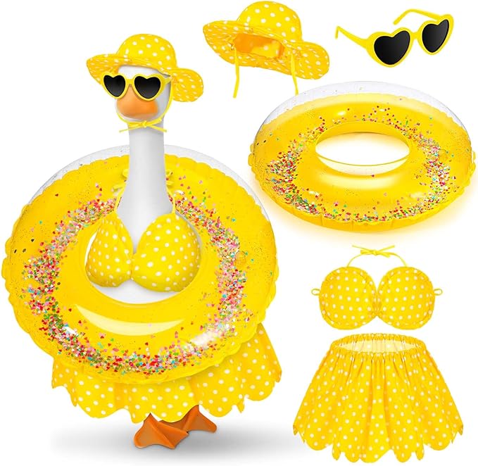 JcHrmers Bikini Goose Outfits Summer Goose Clothes with Swimsuit Floatie Hat Sunglasses