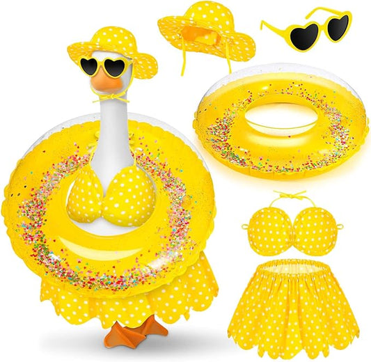 JcHrmers Bikini Goose Outfits Summer Goose Clothes with Swimsuit Floatie Hat Sunglasses