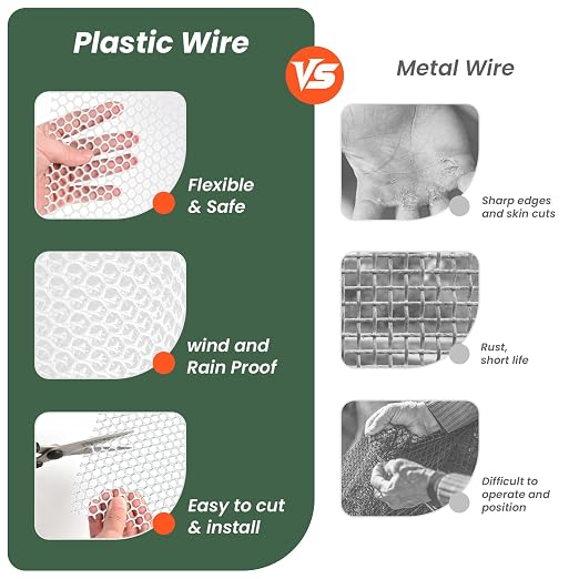 Toolterritary 16IN x 50FT Plastic Chicken Wire Mesh, Chicken Wire for Floral Arrangements, Chicken Wire Mesh for Crafts with 100 Pcs Zip Ties, Mesh Fence for Dogs, Deers, Poultry