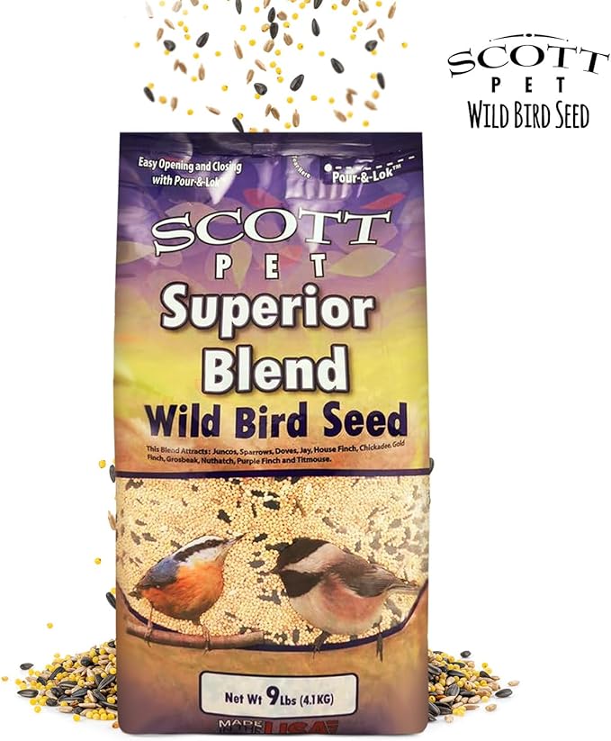 Scott Pet Wild Bird Seed, Superior Blend, 9 lbs Bag, No Corn, Feed, Great for All Feeder Types, Food for Outside Wild Birds