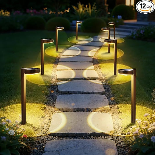 APONUO 12 Pack Solar Pathway Lights Outdoor, 3 Color Temperatures Selectable CCT, Focused Ground Spot Lens, Brighter Up to 12 Hrs IP65 Waterproof Path Lights for Walkway Driveway Yard Garden(Brown)