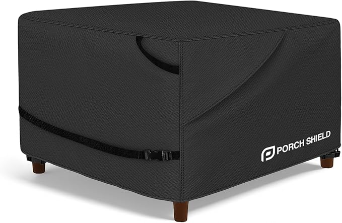 Porch Shield Patio Ottoman Cover - Waterproof Outdoor Square Side Table Covers – 31L x 31W x 18H inch, Black