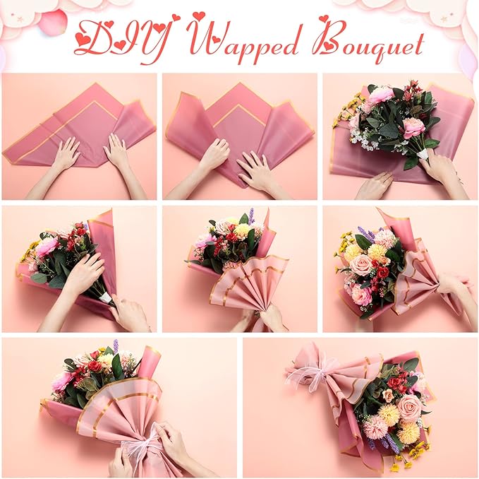 Fainne 100 Sheet Flower Wrapping Paper Bouquets Floral Wrapping Paper Bulk Waterproof Korean Florist Bouquet Supplies Gift for Mother's Day Graduation Wedding, 22.8x22.8 Inch, 5 Colors(Elegant Colors)