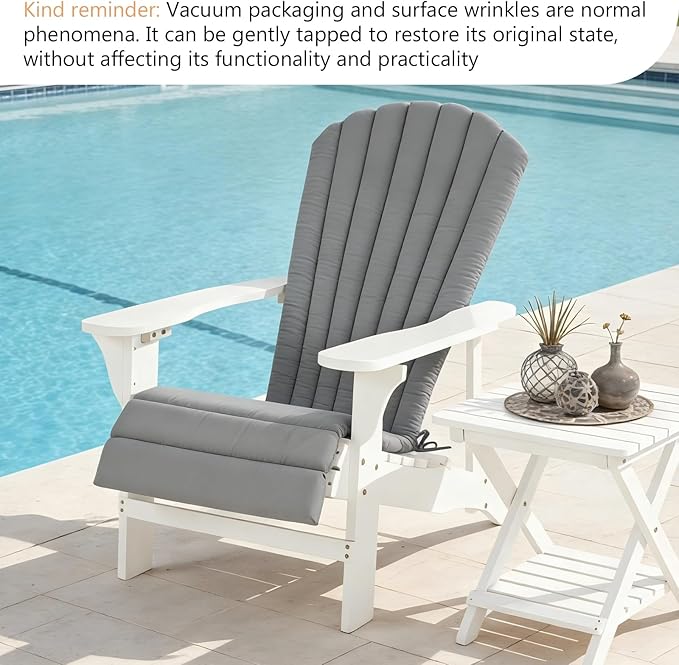 Adirondack Chair Cushion Set of 2 Indoor Outdoor Furniture Cushions Rocking Chair Cushions with Straps Replacement Folding Patio Chair Pad All-Weather Patio Chair seat Cushion（Grey）
