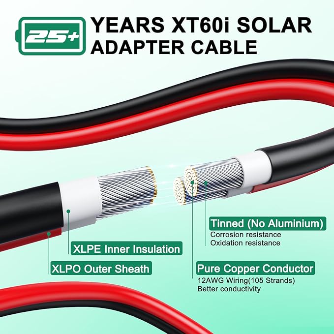 Hiutgowt12AWG XT60i Solar Cable 30FT, Solar to XT60i Cable 3 10 15 20 25 40 50FT, Solar Panel Connector to XT60i Adapter Cable, XT60i Solar Charging Cable for Portable Power Station