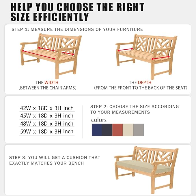 Favoyard Outdoor Bench Cushion 59 × 16 Inch Waterproof & Color Resistant Patio Benches Cushions for Garden Loveseat Swing Couch Furniture with Handle, Removable Cover and Adjustable Straps, Beige