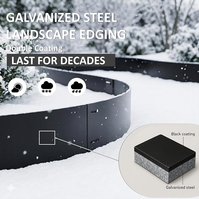 Metal Landscape Edging 20FT – 8” Tall Galvanized Steel Garden Border with Built-in Spikes & Connector Pins, No Dig Flexible Lawn Edging for Landscaping, Yard, Walkways & Flower Bed