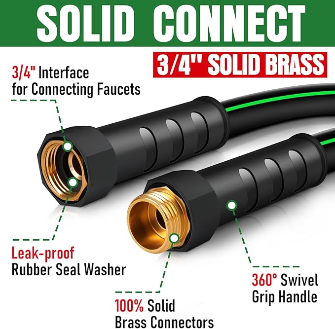 Short Garden Hose 3 feet, NON-EXPANDABLE Flexible Water Hose, Kink Resistant Lightweight Hybrid Hose, Leakproof Hose Male to Female Fittings