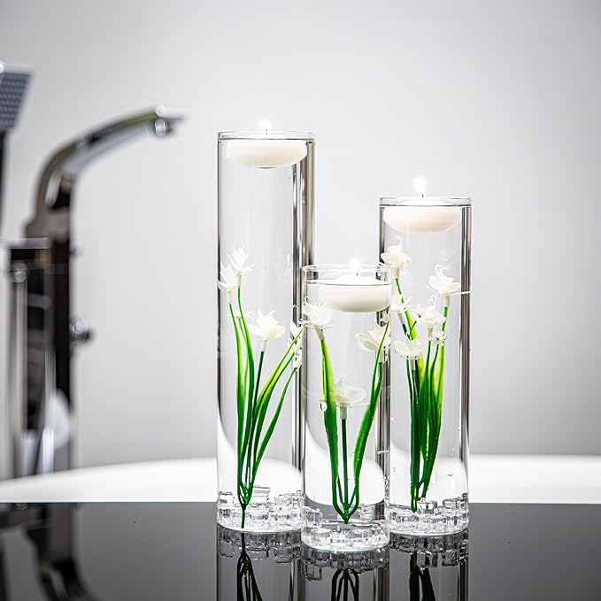 White Orchid Floating Flower for Table Centerpieces Artificial Phalaenopsis Glass Cylinder Vase Fillers Floating Candles Fake Ice Cubes Wedding Party Pool Bar Restaurant Festival Decoration