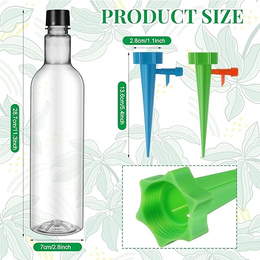 SiliFine 16 Set Plant Watering Devices with Self Watering Spikes and 26 oz Plastic Bottles Plant Waterer Devices with Adjustable Control Valve Switch Indoor Outdoor (Clear)