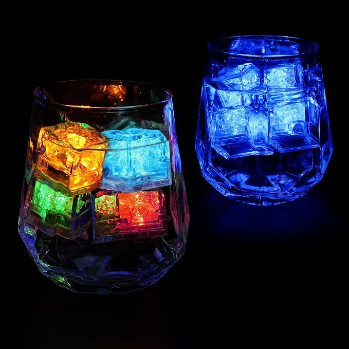 80 Pack Light Up Ice Cubes for Drinks, Liquid Activated LED Ice Cubes with 5 Straws, Reusable, Food-Grade Multi-Color Glowing Ice Cubes for Bars, Clubs, Wedding, Bath Decorations