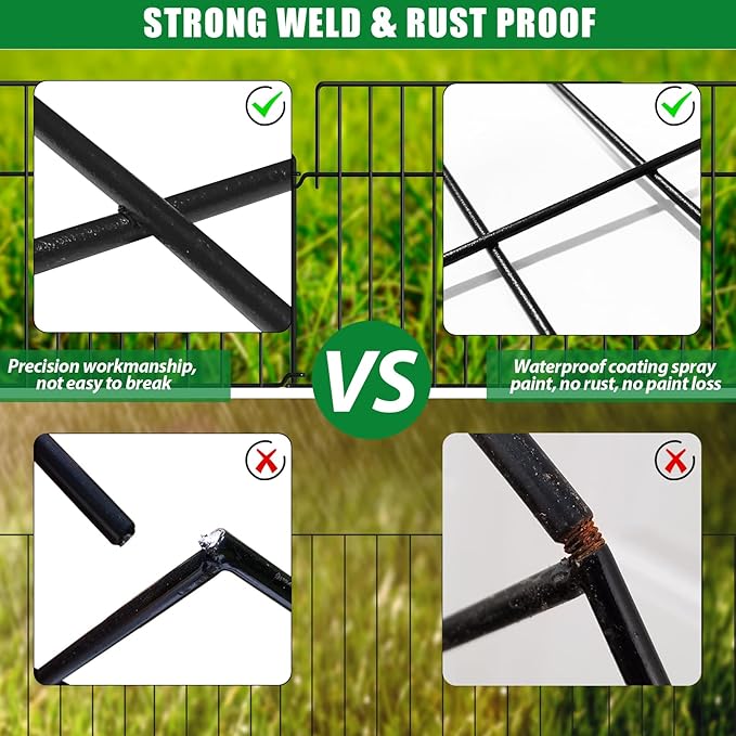 14Ft (L) x 20in (H) Garden Fence Animal Barrier Fencing 10 Pack Rustproof Metal Wire Yard Blocker Dog Fences Border 1.55" Spacing for Outdoor Flower Bed Landscape Fencing Decor Black