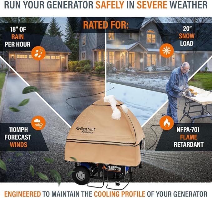 GenTent Open Frame Running Cover – Universal Kit Generator Tent (Tan, Original - Extreme)