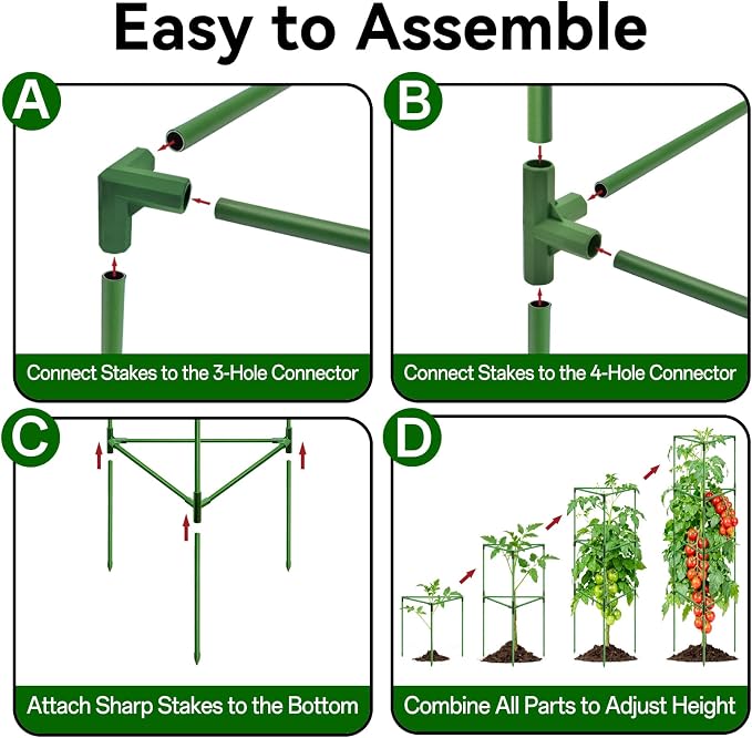 Halatool 57 Inch Tall Tomato Cages, 2 Pack Heavy Duty Metal Plant Supports Stakes for Garden, Adjustable Foldable Steel Trellis for Climbing Plants Cucumbers Peppers Cherry Flowers Vegetables Fruits