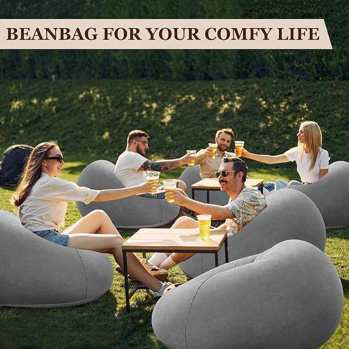Realspring Inflatable Bean Bag Chairs Outdoor Blow up Camping Chairs Inflatable Lazy Sofa Folding Portable Bean Bag Loungers Couch for Movie Night(Dark Gray,12 Pcs)