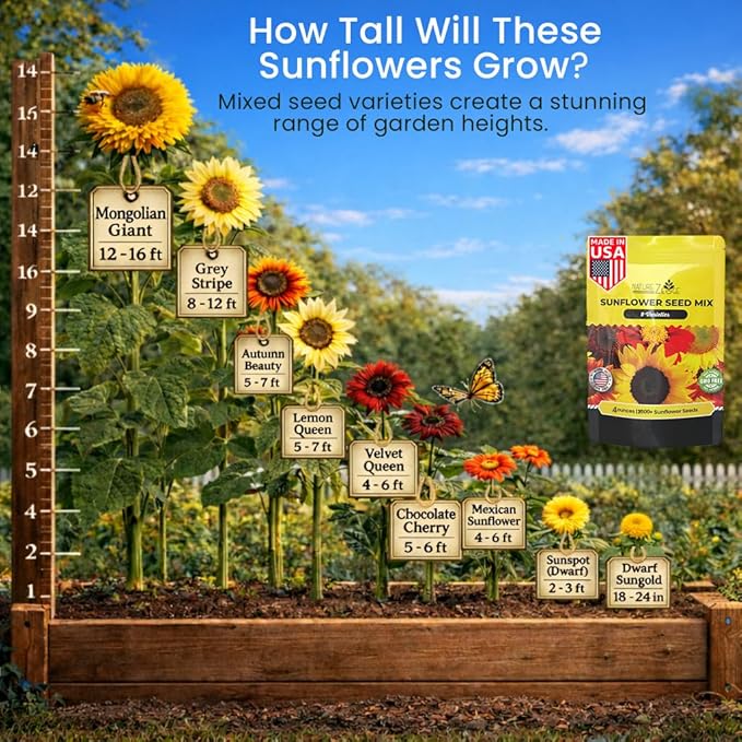 NatureZ Edge 2600+ Sunflower Seeds for Planting Bulk Variety Pack, Get More Sunflower Seeds to Plant, from Dwarf Sunflowers to Giant Sunflower Seeds, Includes Mammoth Sunflower Seeds, Non-GMO