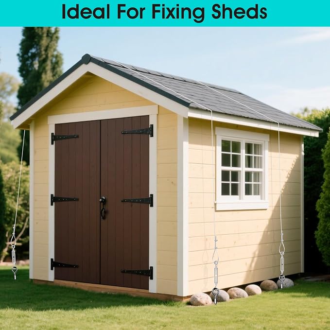 Ground Anchors Shed Anchors Kit with 1/8" Galvanized Cable and Turnbuckles, Trampoline Stakes Heavy Duty Earth Anchor for Sheds Canopy Gazebo Mobile Home Swing Set(6x15in)