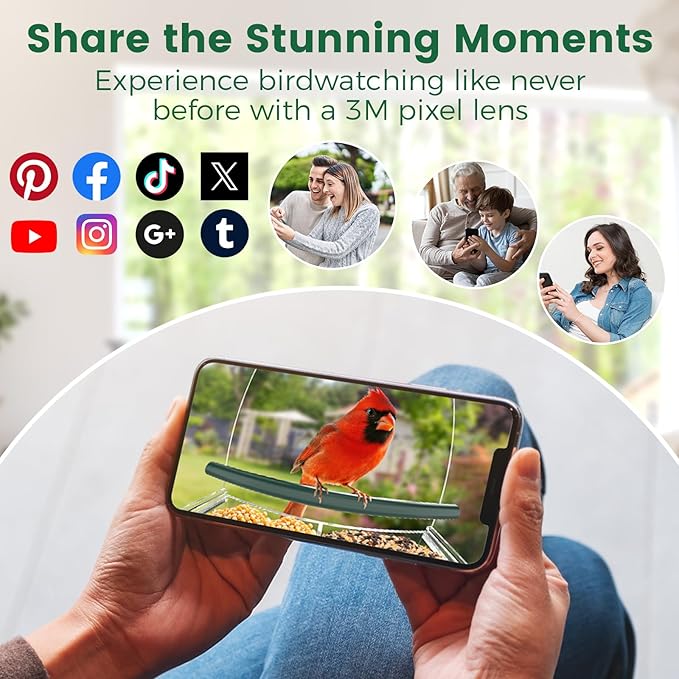 Svanur Window Bird Feeder with Camera,Wild Bird Feeders for Outdoors,AI Identify & Auto Capture Bird Feeder for Viewing,Strong Suction Cups,Real-Time Alerts,Ideal Gifts for Bird Lovers
