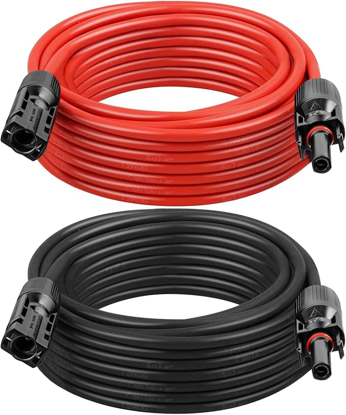 Solar Panel Extension Cable - 12AWG 30FT Solar Wire with Female & Male Waterproof Connector PV Wire for RV, Photovoltaic Systems, Home, Boat, Solar Panels, Car(30ft Red + 30ft Black)