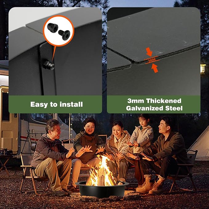 Outdoor Fire Pit Ring 35.4-Inch Outer/31.4-Inch Inner, Fire Pit Insert Round Metal Steel Fire Rings for Outside Wood Burning Fire Pits-Above Or In-Ground, Patio Backyard Camping Bonfire