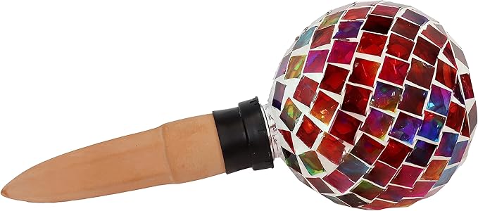 Sunnydaze Mosaic Glass Plant Watering Globe with Clay Spike - Decorative Self-Watering Planter Insert - Water Dripper for Plants - 9.5" - Magenta Medley -24-Pack