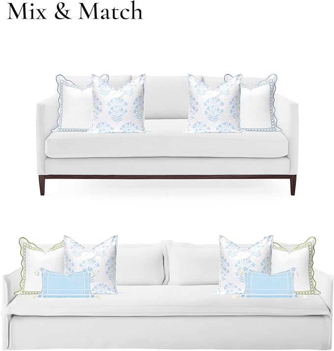 Hofdeco Premium Coastal Patio Indoor Outdoor Throw Pillow Cover Only, 20"x20" Water Repellent for Backyard, Couch, Baby Blue Print Floral (Pack of 2)