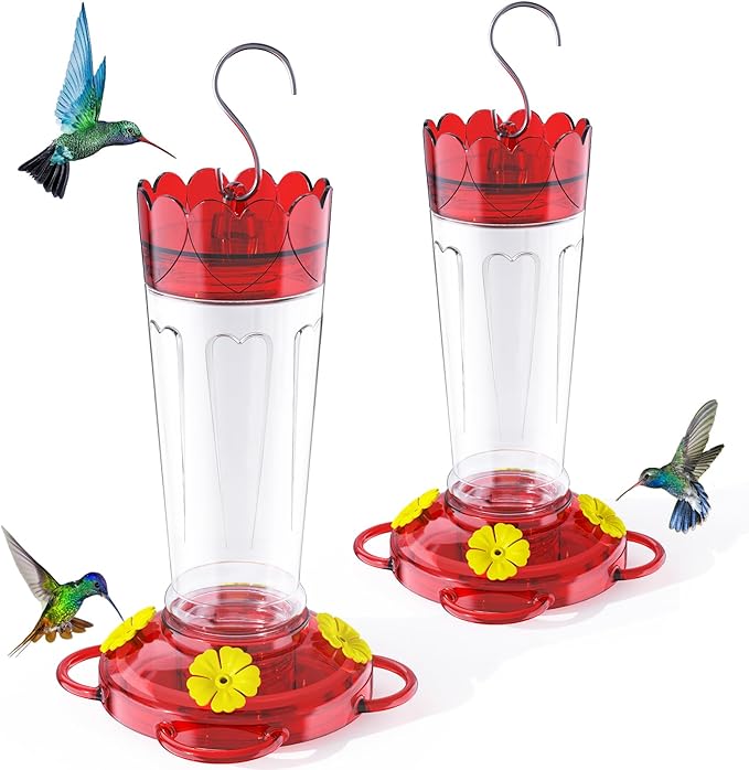 Plastic Hummingbird Feeder, 2-Pack 14 OZ Ant & Bee Proof Hummingbird Feeders for Outdoors Hanging, Leak-Proof Nectar Feeders with 4 Feeding Ports and Perches, Gifts for Mom, Birdlovers