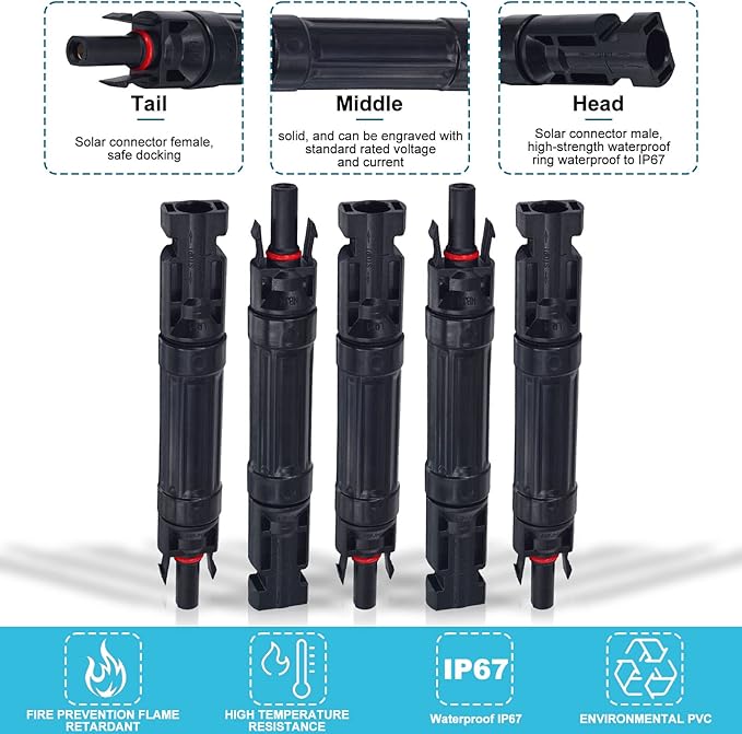 15A Solar Fuse Holder Inline with Male and Female Connector for Solar Panel and Solar Controller, Waterproof Solar Fuse Connector, Solar Surge Protection Device 5pcs