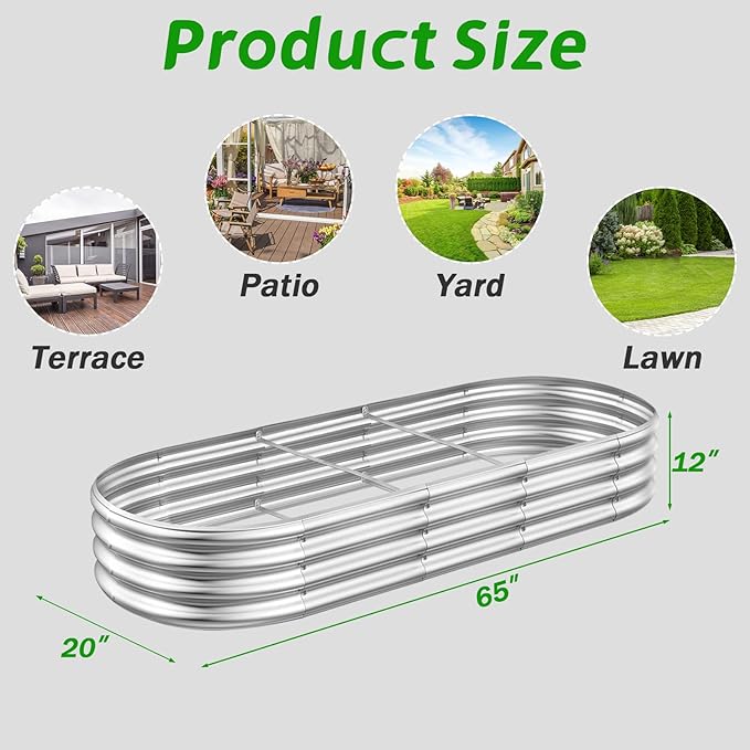 RAYKEEP Galvanized Raised Garden Beds, Outdoor Raised Garden Boxes, Oval Large Bottomless Metal Elevated Garden Bed Planter Box for Vegetables, Fruits, Flower (1pcs, 5x2x1 ft)
