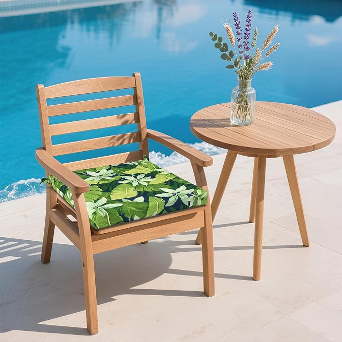 DYTXIII Set of 4 Outdoor Chair Cushions, Water Resistant 18.5"x16"x2" Square Seat Cushion for Patio Dining Chairs, High-Density Replacement Pads for Indoor Outdoor Furniture - Jungle Leaves