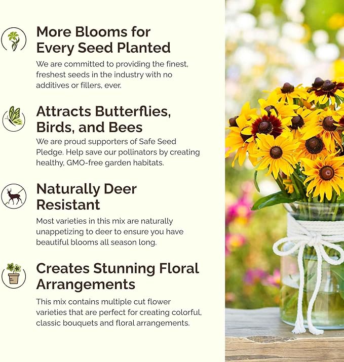 Eden Brothers Illinois Wildflower Mixed Seeds for Planting, 1/4 lb, 120,000+ Seeds with Cosmos, Blanket Flower | Attracts Pollinators, Plant in Spring or Fall, Zones
