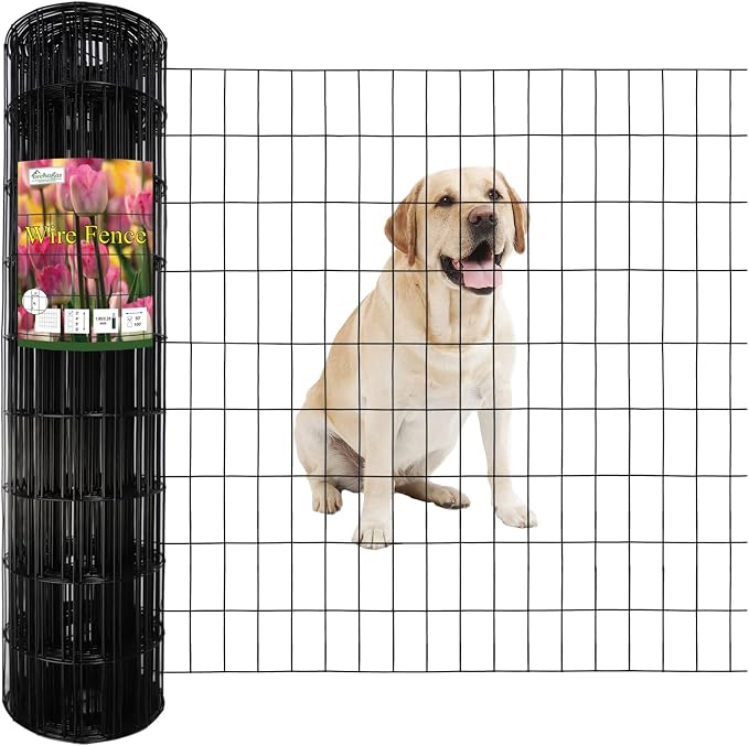 FOREHOGAR Black PVC Coated Welded Wire Fence 36 Inch x 50 Foot, 2 Inch x 4 Inch 14GA, Garden Border Fencing Roll Vinyl Coating Metal Wire Mesh Hardware Cloth for Yard Vegetable Plant Protection