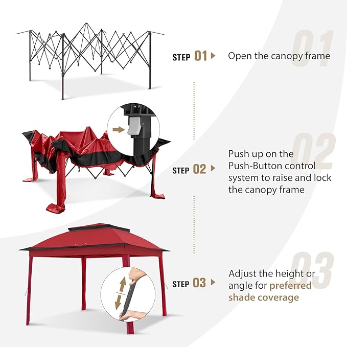 COOS BAY Pop up Gazebo 11x11, Instant Canopy Tent with Mesh Netting, Patio Gazebo with 121 Square Feet of Shade, 4 Weight Bags Included, Red
