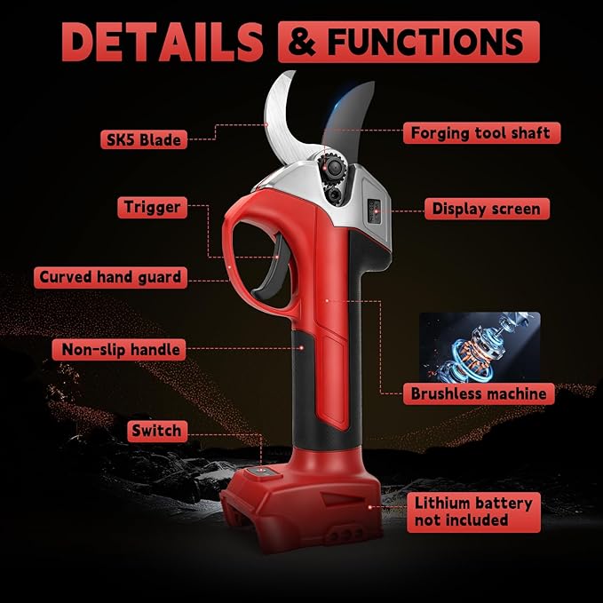 Pruning Shears Compatible with Milwaukee 18V Battery, Brusheless Motor with SK5 High-Carbon Steel Blade, LCD Display for Gardening & Tree Pruning(Battery not included)