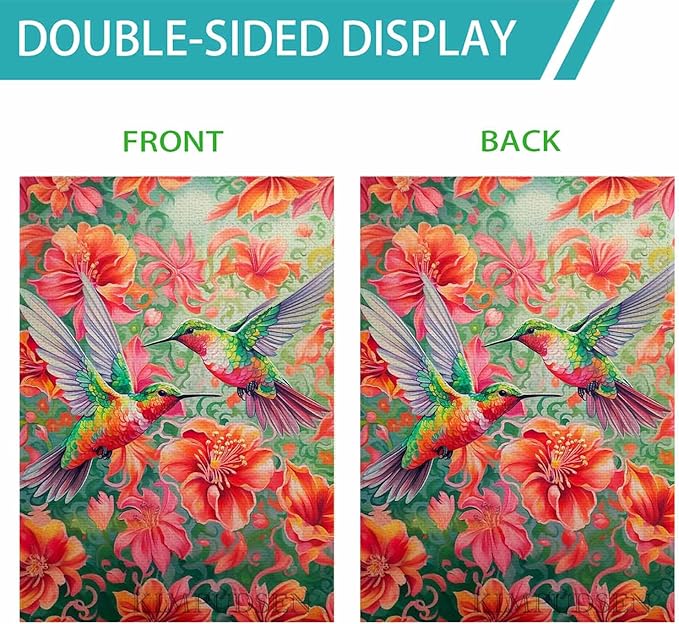 Vibrant Hummingbird Floral Garden Flag 12x18 Inch Double Sided Spring Summer Outdoor Yard Flag for Patio Porch Lawn Farmhouse