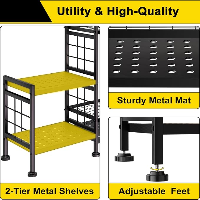 GIOTORENT 5 Tier Garden Tool Organizer, Metal Yard Tools Storage Rack, Garage Storage and Organization, Heavy Duty Garden Tool Organizer for Garage, Yard, Patio, Shed, Indoors and Outdoors, Black