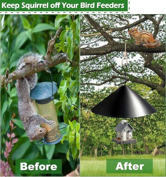 19 Inch PP Squirrel Proof Baffle for Protecting Outside Pole Bird Feeders and Bird Houses, Hang Mount Raccoon and Squirrel Guard Stopper for Shepherd Hooks - Black, 1 Pack