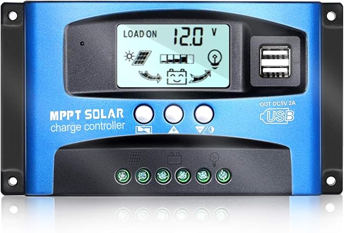 MPPT Solar Charge Controller 50A 12V/24V Auto Solar Panel Intelligent Regulator with Dual USB Port LCD Display for Lead Acid Batteries