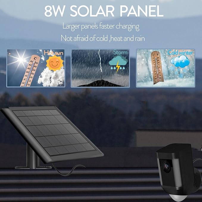 8W Solar Panel Charger for Camera, 9.8inch Camcorder Solar Panel with 10FT USB C Cable for Outdoor Cam Plus, Stick Up Cam/Pro, Spotlight Camera Plus/Pro Battery (8W-1Pack)