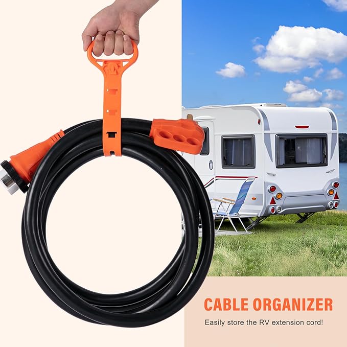 WELLUCK 50 Amp 15FT RV Power Extension Cord with Cord Organizer, Heavy Duty NEMA 14-50P to SS 2-50R RV Twist Locking Adapter Plug for RV Camper and Generator to House, 6/3+8/1 Gauge, ETL Listed