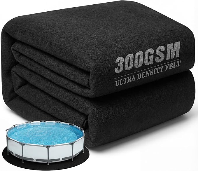 UIRWAY 10 Ft Round Pool Liner Pad for Above Ground Pool, [2026 New Pool Pad 300G/M² Thicker] Black Puncture Resistant Pool Ground Cloth Protector Mat - Weed Barrier, Extend Liner Life,10FT (φ319cm)