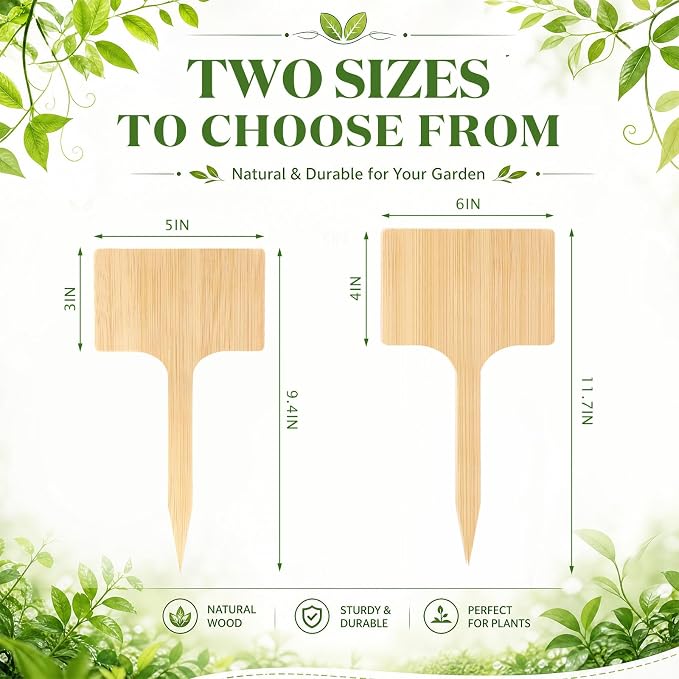 Hicarer 30 Pcs 11.74" x 6" Extra Large Bamboo Garden Markers, Natural Wood T-Type Large Plant Labels for Herbs, Flowers & Vegetables – Easy to Read Full-Size Tags for Garden Outdoor