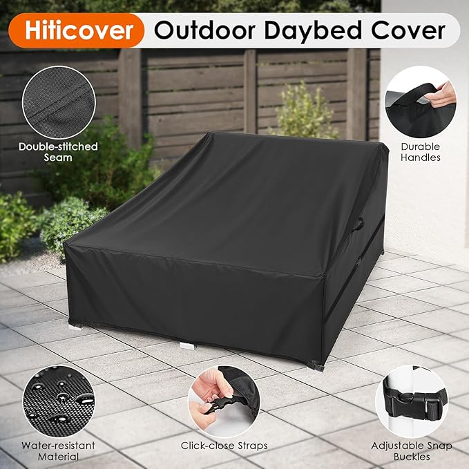 Outdoor Patio Rattan Daybed Cover, Waterproof Paito Sunbed Cover, Outdoor Lounge Bed for Winter - 63 x 53 x 28 Inch