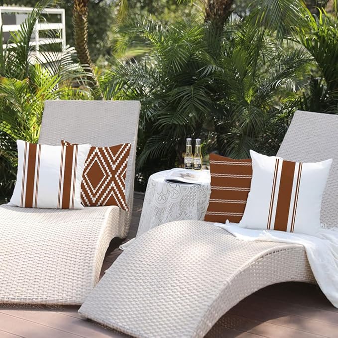 DFXSZ Outdoor Pillow Covers 20x20 Inch Set of 4 Rust Waterproof Modern Geometry Throw Pillows Outdoor Summer Waterproof Decor for Patio Funiture Garden Polyester Cushion Covers 013M20