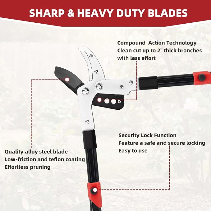 YRTSH Loppers Branch Cutter Heavy Duty Tree Trimmer, Extendable 28-41" Tree Pruner with Compound Action, Tree Cutter with 2 Inch Clean Cut Capacity Chop Thick Branches Effortlessly