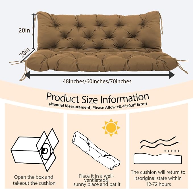 Premium 5" Thicken Porch Swing Cushions Waterproof 3 Seater Replacement Cushions with Backrest and Adjustable Straps, Outdoor Furniture Cushions for Patio, Garden(40×40×5inch)