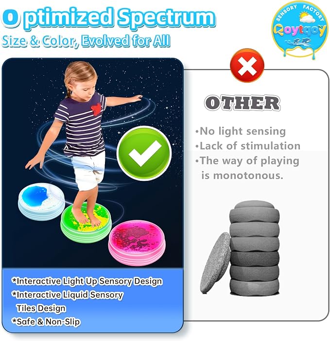 Light Up Stepping Stones for Kids Ages 3+, Sensory Stepping Stones with 7 Glow Colors & Liquid Motion, Non-Slip Toddlers Balance Toys for Coordination & Obstacle Course(3 Pack, Round)