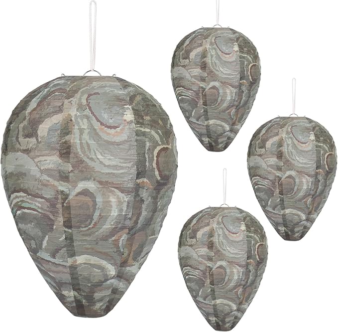 DECYOOL 4 Pack Paper Wasp Nest Decoy Hanging Wasp Nest Stay Away from Wasps Hornets Yellow Jackets(Dark Green)