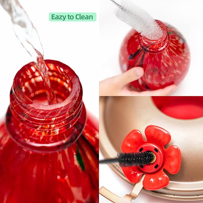 Gifts for Mom 34OZ Hand Blown Glass Hummingbird Feeders for Outdoors Hanging, with Ant Moat Humming Bird Feeders, Porch Backyard Decor Gifts for Women (Floral Balloon) | LaElvish Garden Gifts for Mom 34OZ Hand Blown Glass Hummingbird Feeders for Outdoo...